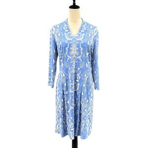 J. McLaughlin Blue & Cream Snake Catalina Cloth Long sleeve V-neck Sheath Dress